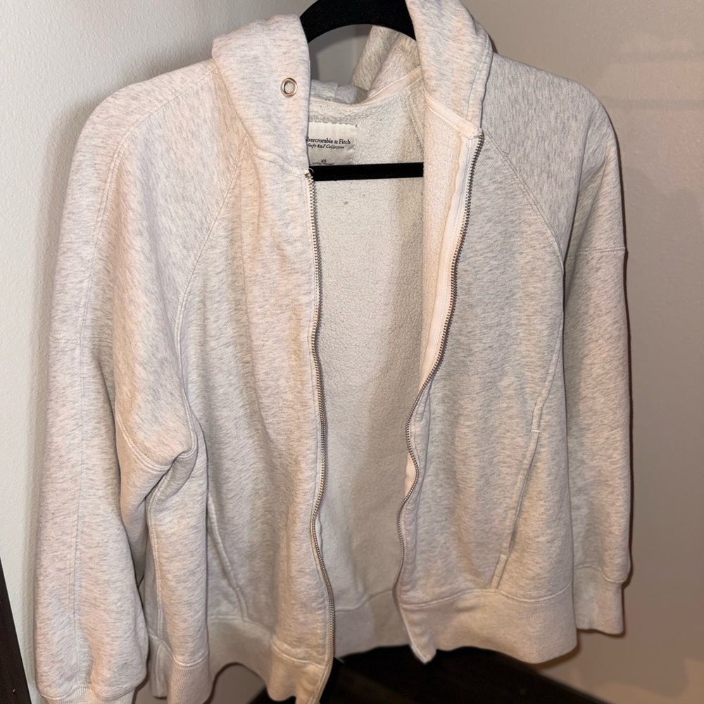Abercrombie Oversized White Zip-Up Hoodie